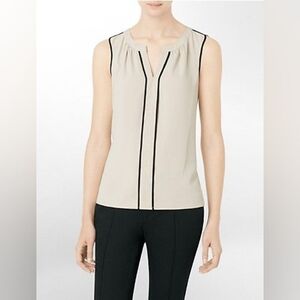 Calvin Klein Cream Beige and Black Stripe Sleeveless Blouse Ladies M Office